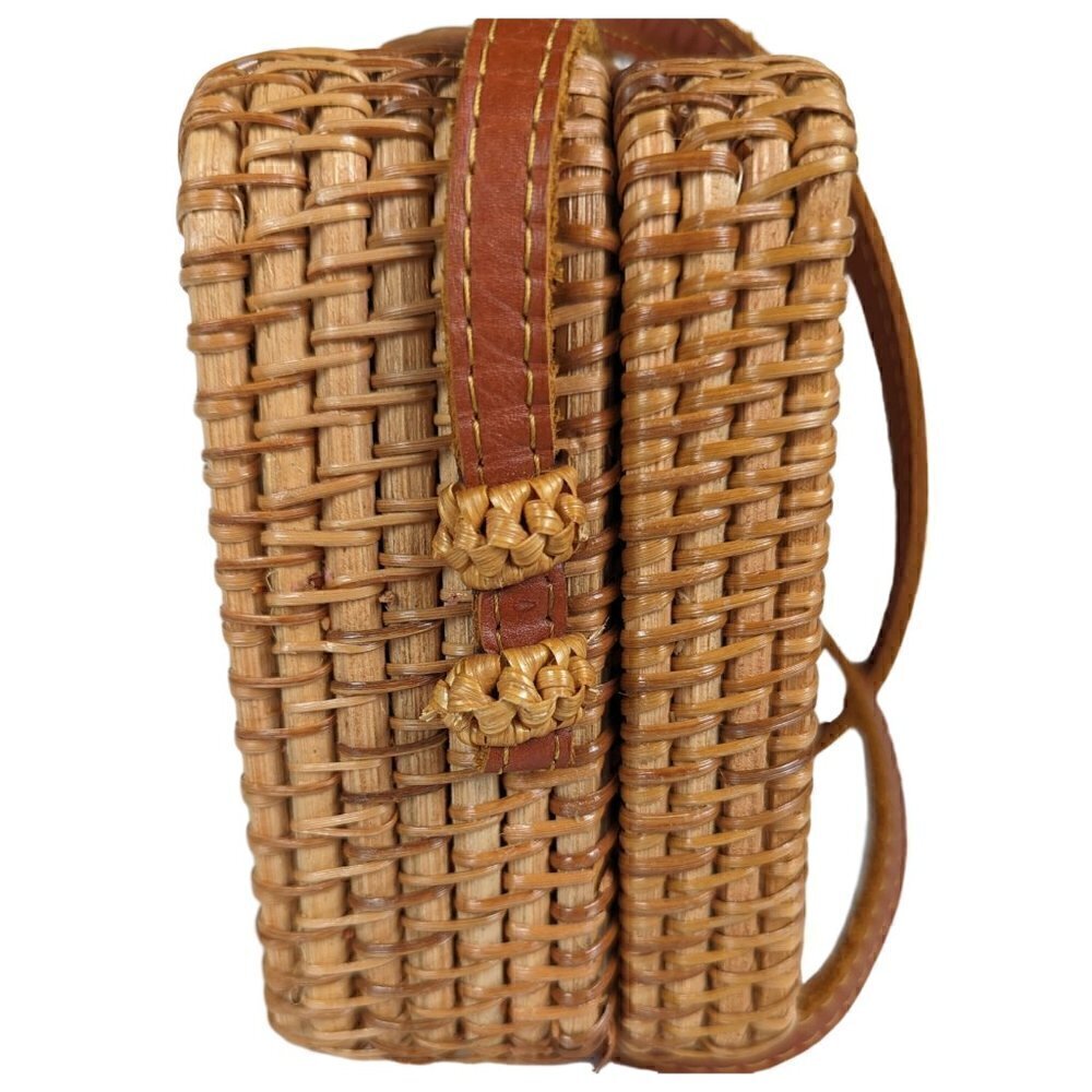 Rectangular Wicker Handbag With Leather Strap And… - image 4